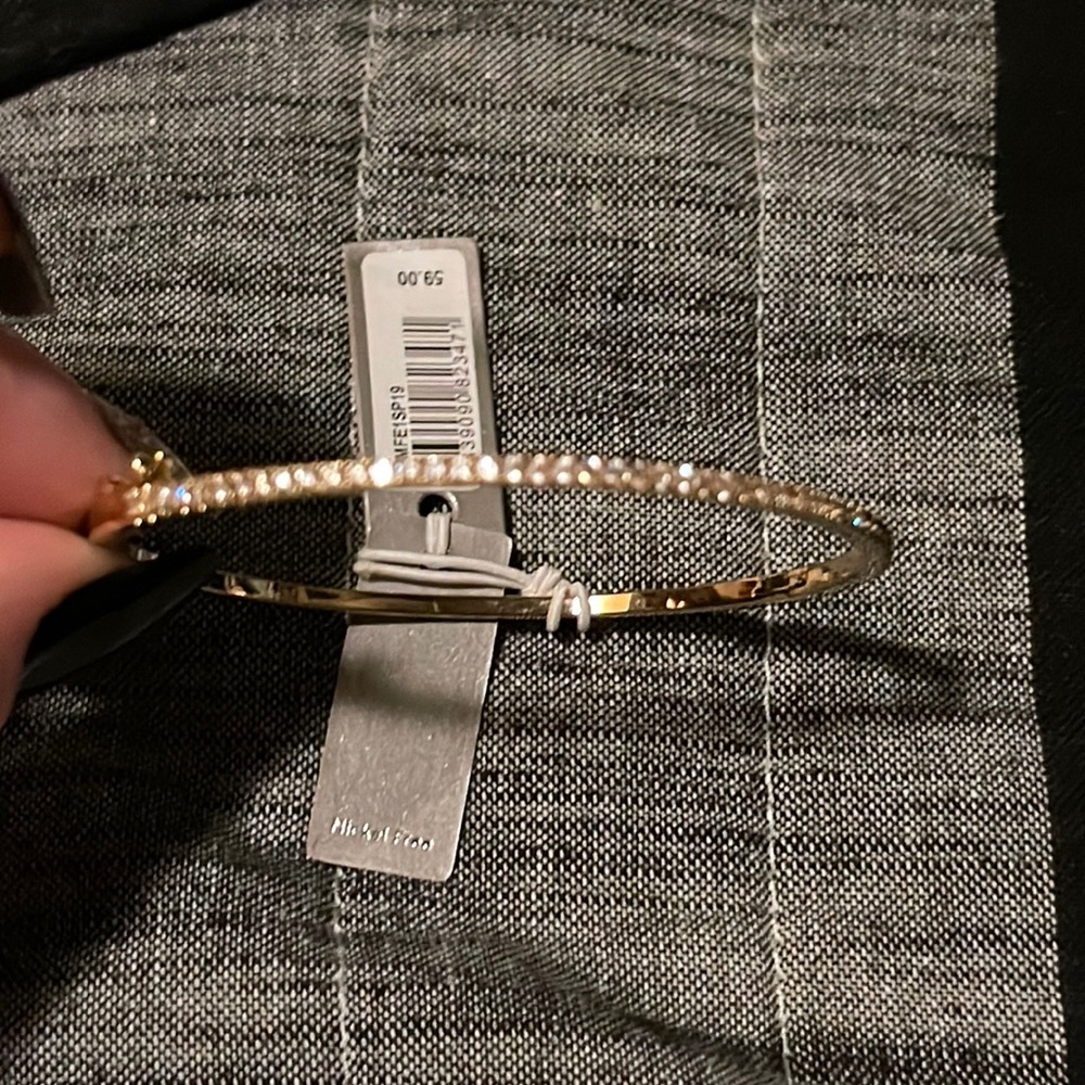 Cubic zirconia nickel free bangle,gold tone never worn